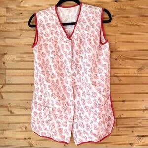 VTG 70s Artistic Creations Smock White Roses Pink Trim Large Cottage Art Class
